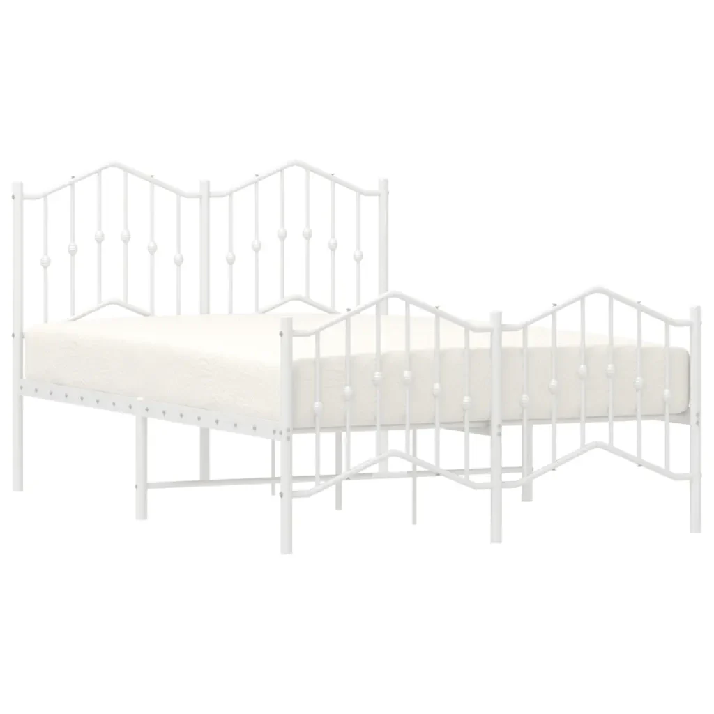 Letto matrimoniale | Letto per adulti | Giroletto con Testiera e Pediera Metallo Bianco 120x190 cm - Image 4