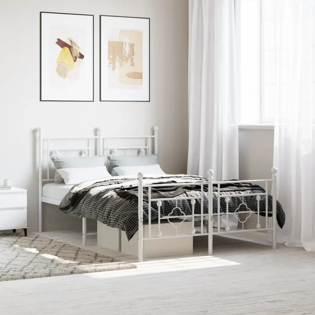 Letto matrimoniale | Letto per adulti | Giroletto con Testiera e Pediera Metallo Bianco 120x190 cm - Image 2