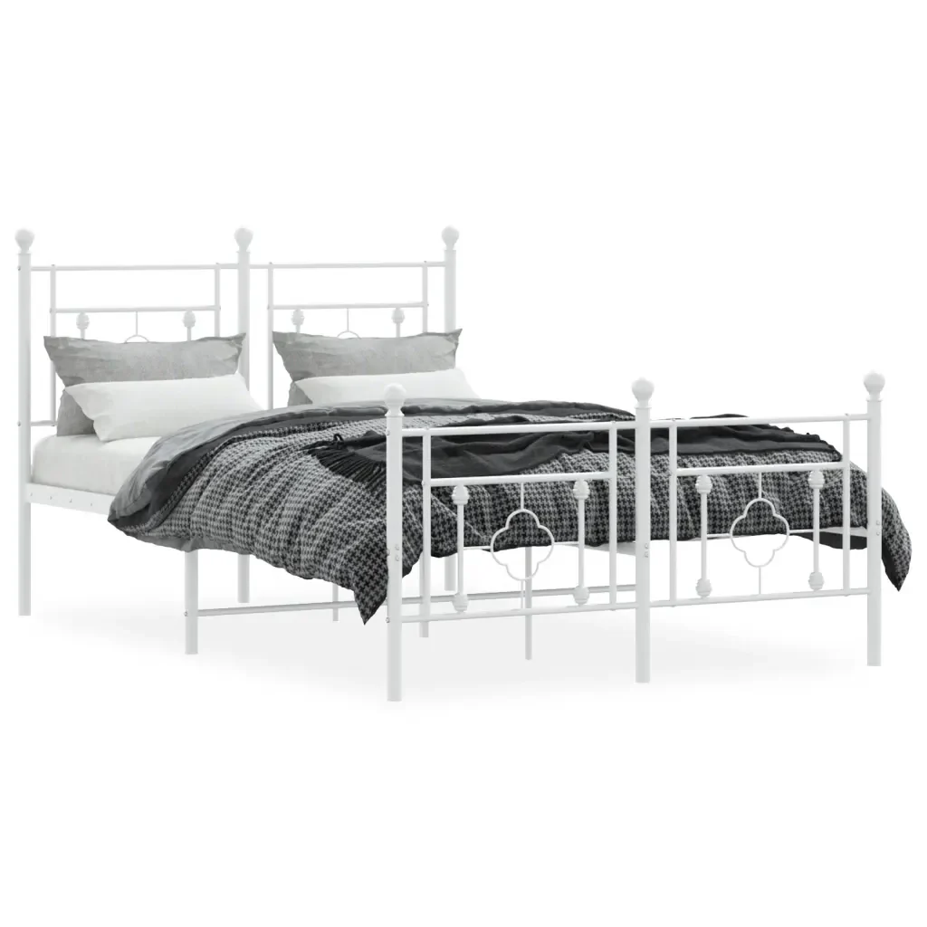 Letto matrimoniale | Letto per adulti | Giroletto con Testiera e Pediera Metallo Bianco 120x190 cm - Image 4