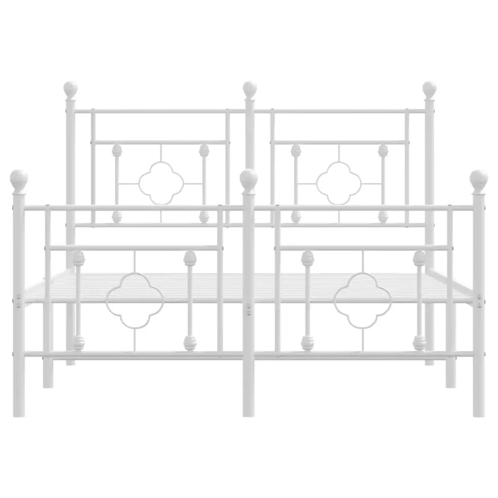 Letto matrimoniale | Letto per adulti | Giroletto con Testiera e Pediera Metallo Bianco 120x190 cm - Image 5
