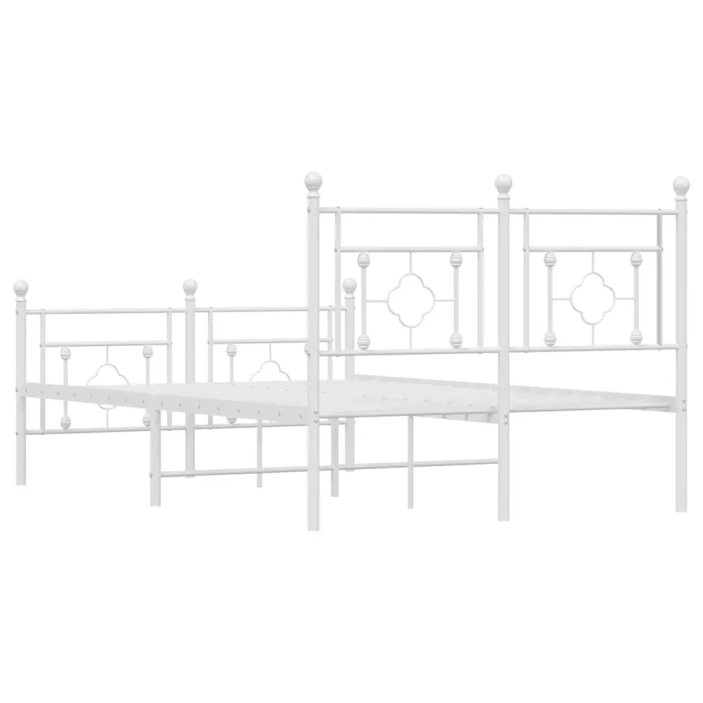 Letto matrimoniale | Letto per adulti | Giroletto con Testiera e Pediera Metallo Bianco 120x190 cm - Image 7