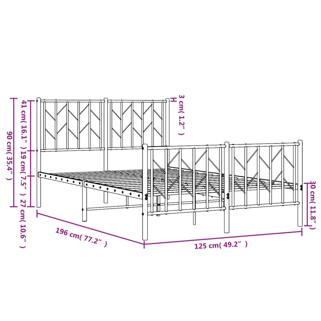 Letto matrimoniale | Letto per adulti | Giroletto con Testiera e Pediera Metallo Bianco 120x190 cm - Image 10