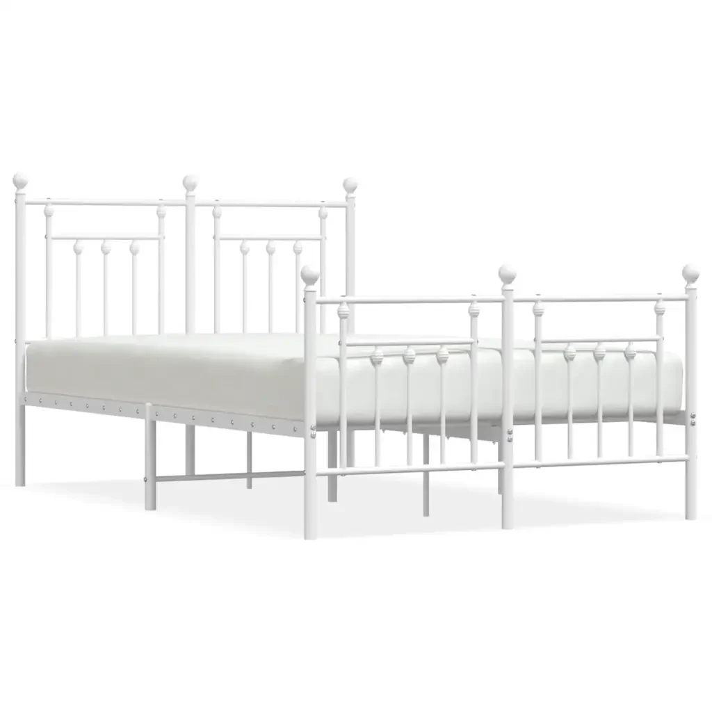 Letto matrimoniale | Letto per adulti | Giroletto con Testiera e Pediera Metallo Bianco 120x200 cm