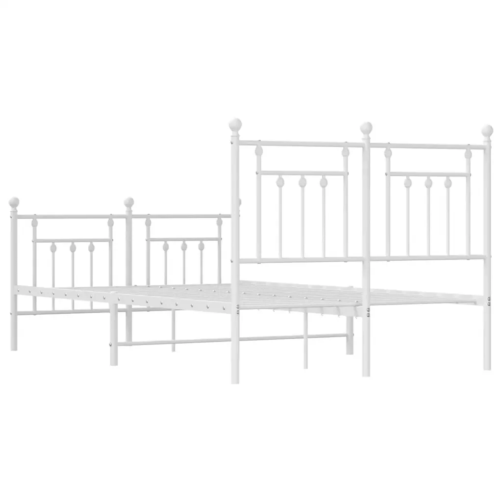 Letto matrimoniale | Letto per adulti | Giroletto con Testiera e Pediera Metallo Bianco 120x200 cm - Image 8