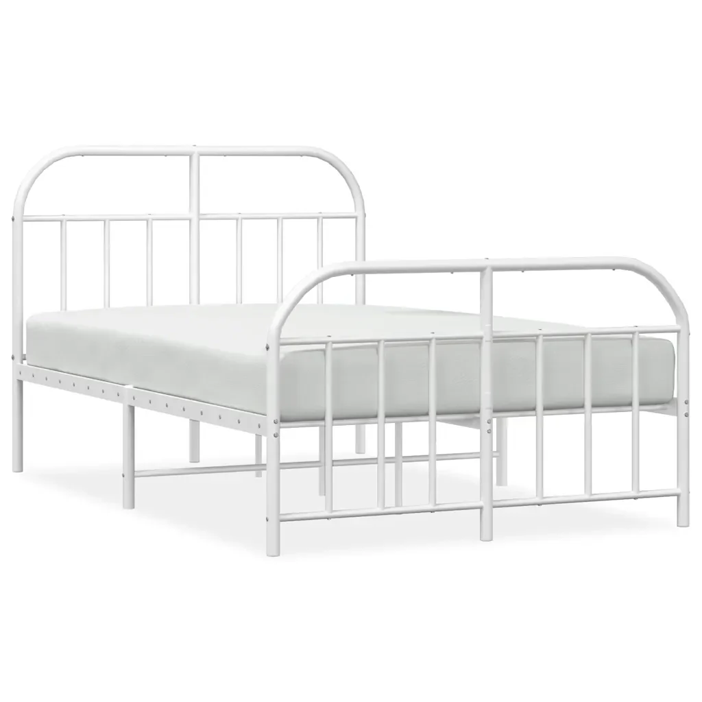 Letto matrimoniale | Letto per adulti | Giroletto con Testiera e Pediera Metallo Bianco 120x200 cm