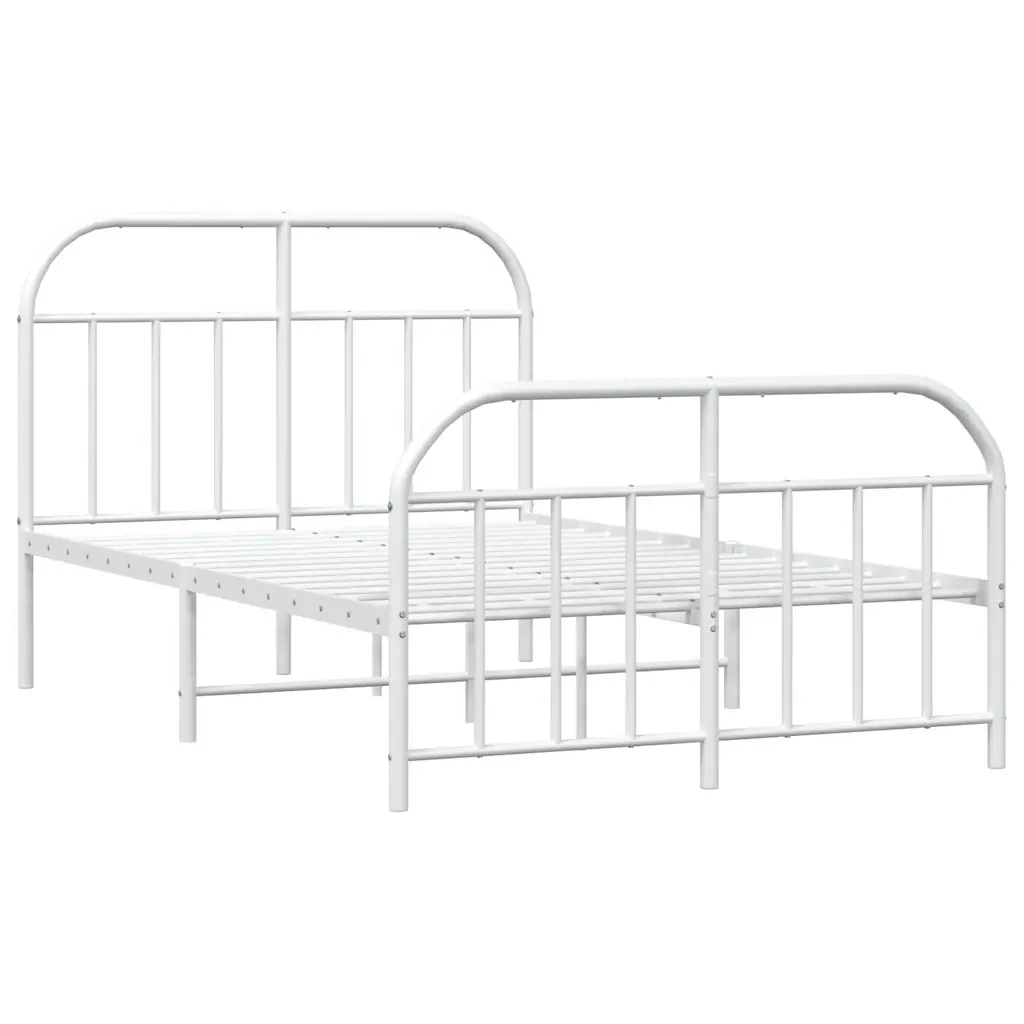 Letto matrimoniale | Letto per adulti | Giroletto con Testiera e Pediera Metallo Bianco 120x200 cm - Image 3
