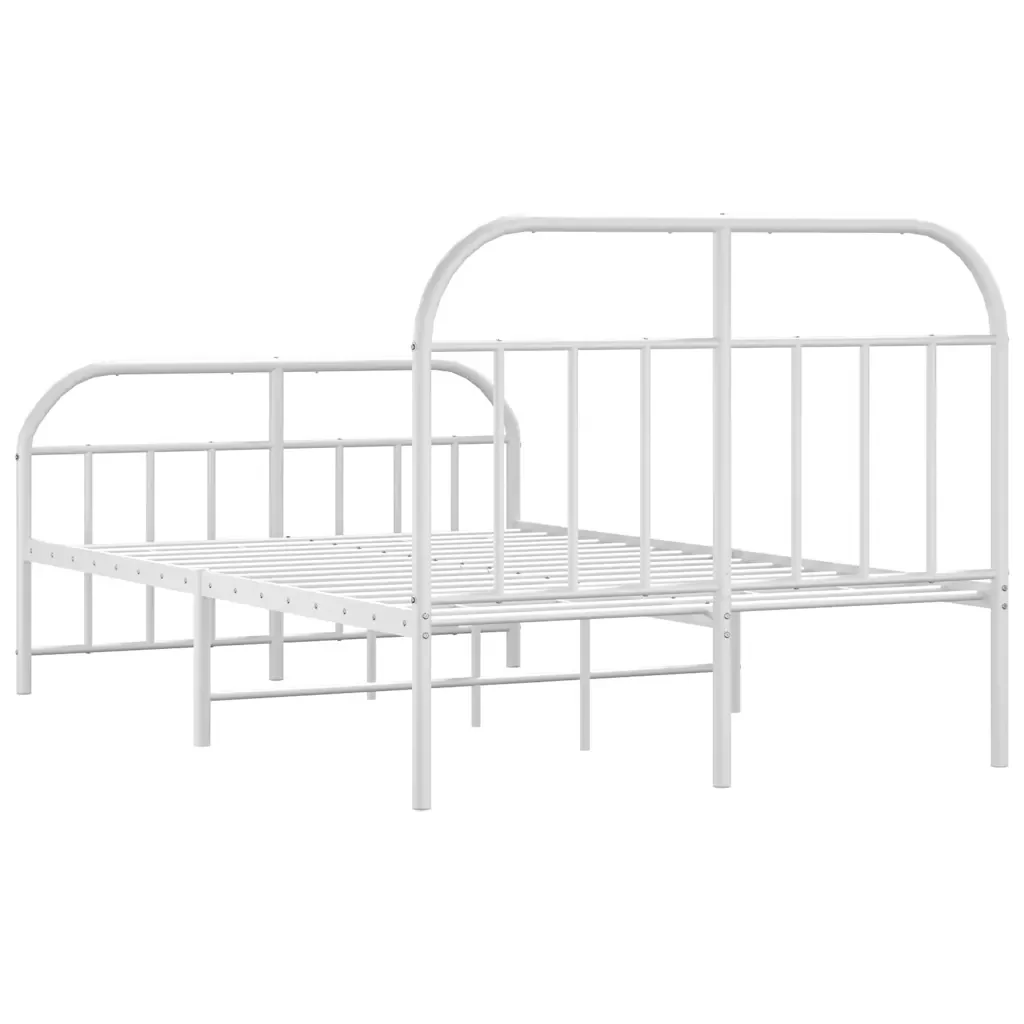 Letto matrimoniale | Letto per adulti | Giroletto con Testiera e Pediera Metallo Bianco 120x200 cm - Image 8