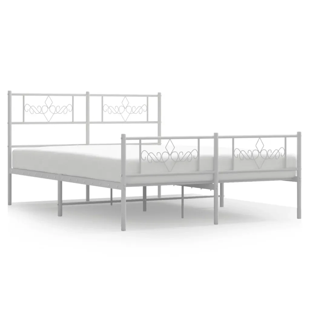 Letto matrimoniale | Letto per adulti | Giroletto con Testiera e Pediera Metallo Bianco 120x200 cm
