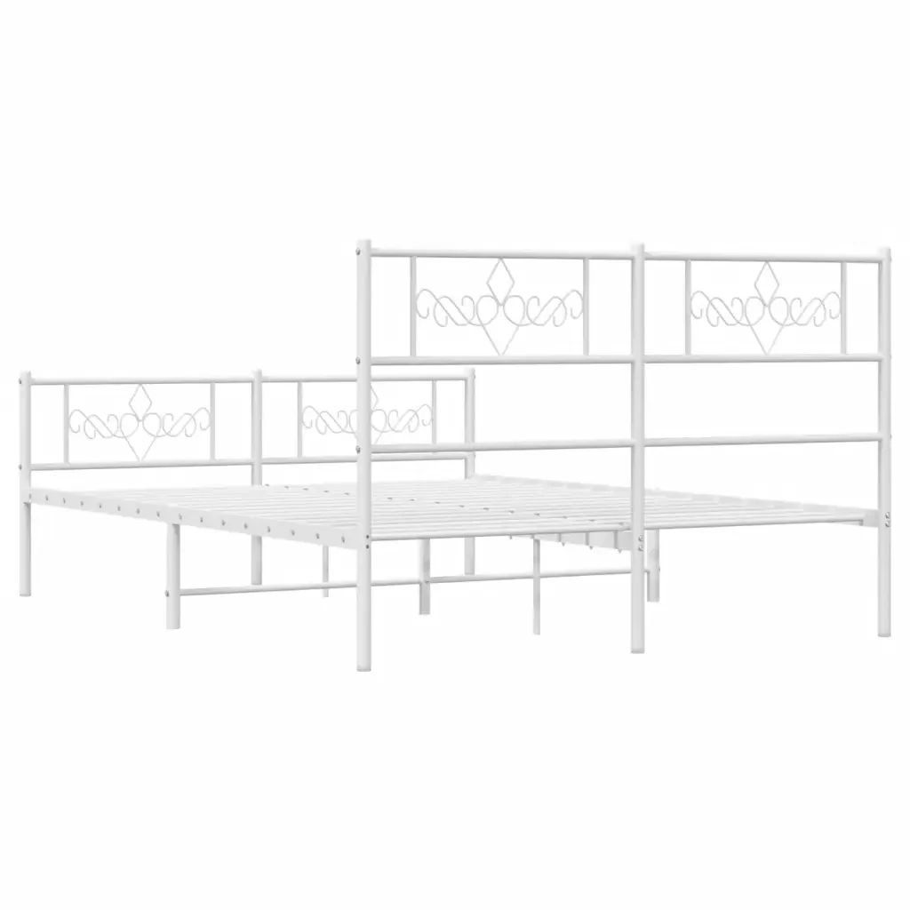Letto matrimoniale | Letto per adulti | Giroletto con Testiera e Pediera Metallo Bianco 120x200 cm - Image 7
