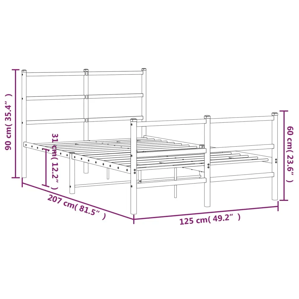 Letto matrimoniale | Letto per adulti | Giroletto con Testiera e Pediera Metallo Bianco 120x200 cm - Image 10