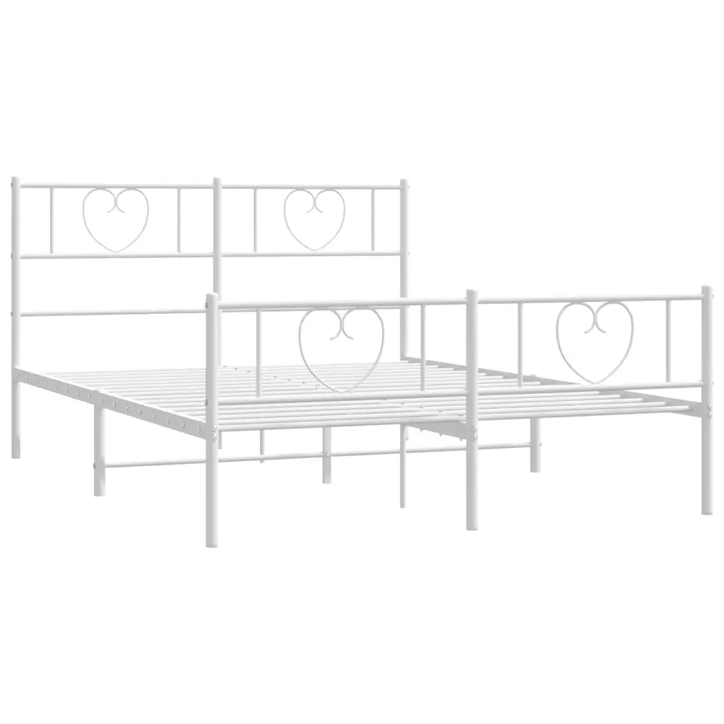 Letto matrimoniale | Letto per adulti | Giroletto con Testiera e Pediera Metallo Bianco 120x200 cm - Image 5