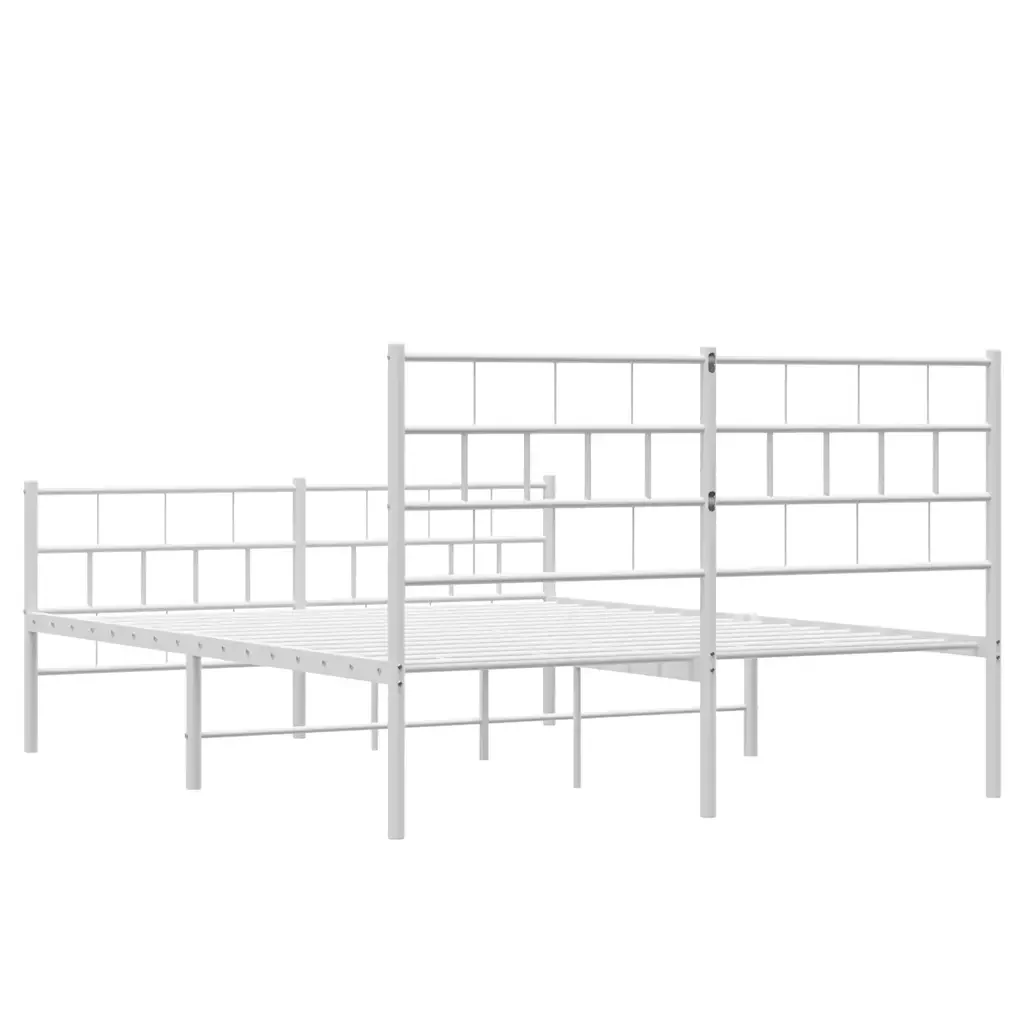 Letto matrimoniale | Letto per adulti | Giroletto con Testiera e Pediera Metallo Bianco 120x200 cm - Image 7