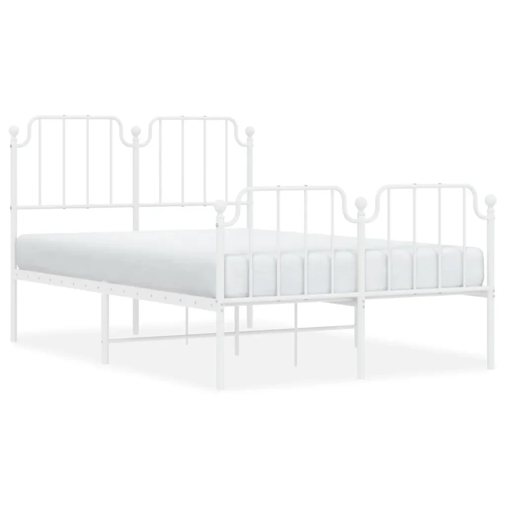 Letto matrimoniale | Letto per adulti | Giroletto con Testiera e Pediera Metallo Bianco 120x200 cm