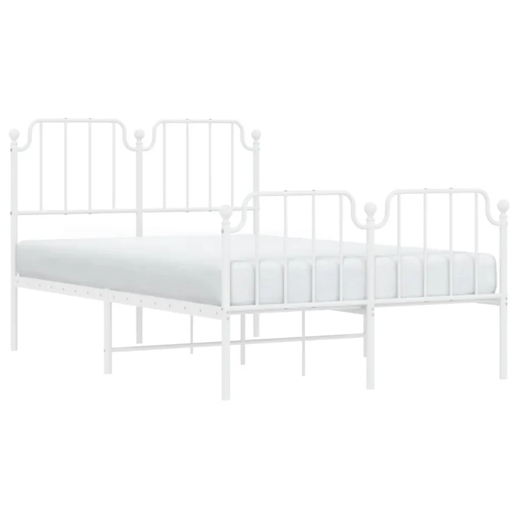 Letto matrimoniale | Letto per adulti | Giroletto con Testiera e Pediera Metallo Bianco 120x200 cm - Image 4