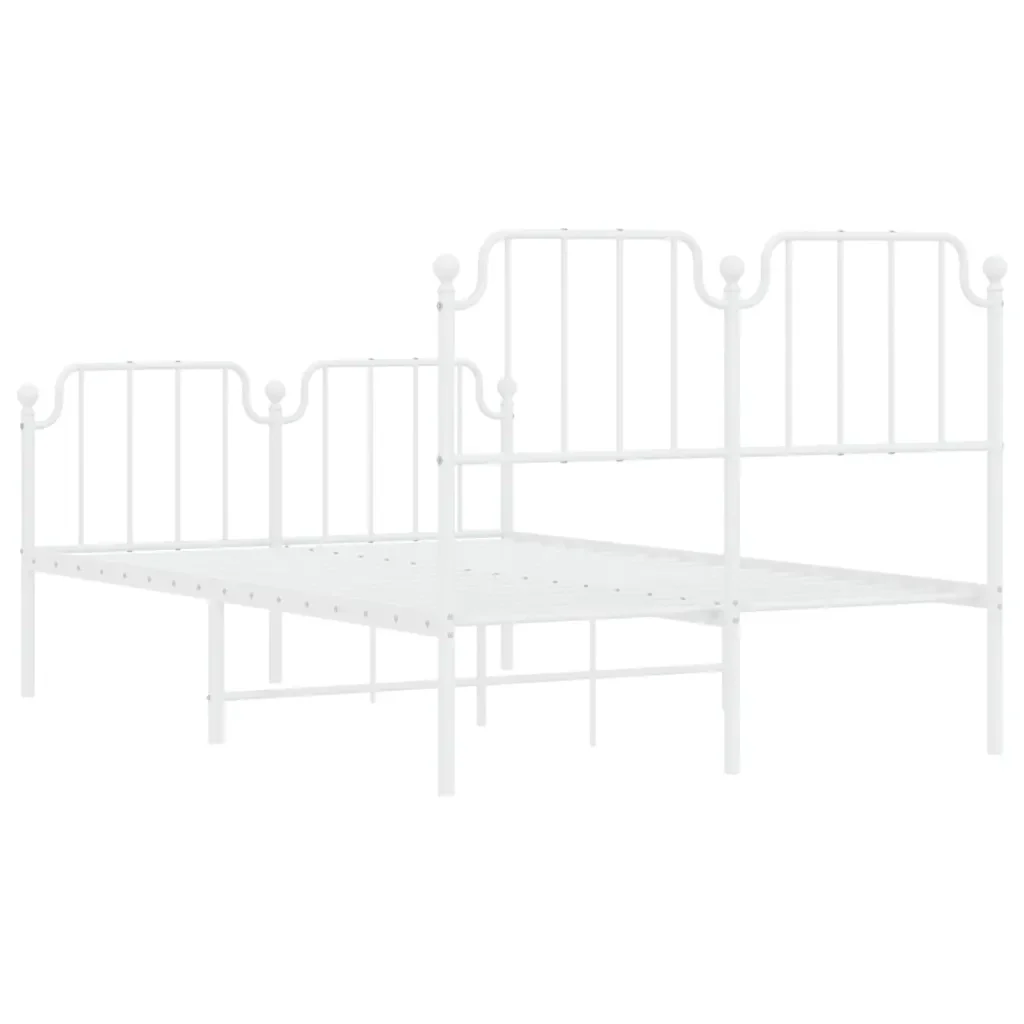 Letto matrimoniale | Letto per adulti | Giroletto con Testiera e Pediera Metallo Bianco 120x200 cm - Image 7