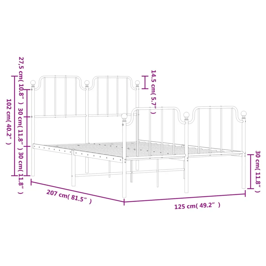 Letto matrimoniale | Letto per adulti | Giroletto con Testiera e Pediera Metallo Bianco 120x200 cm - Image 9