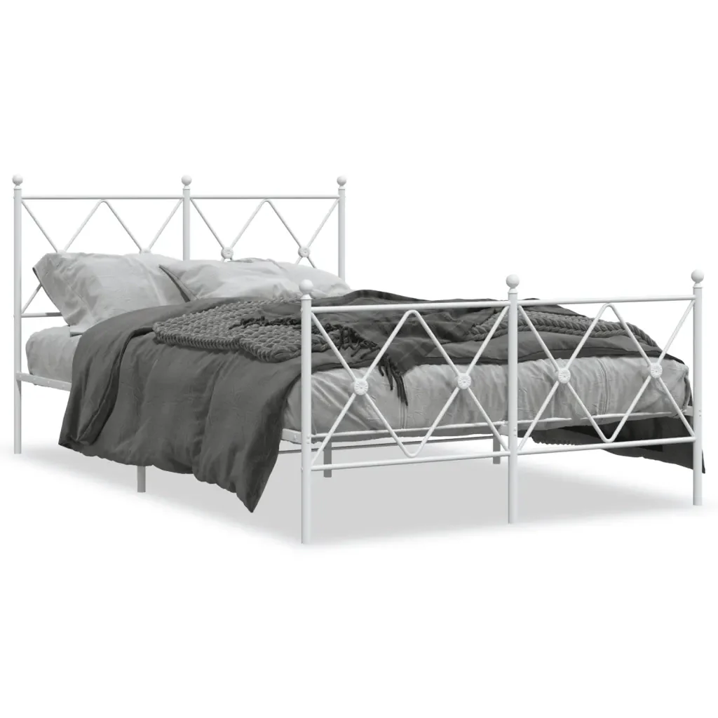 Letto matrimoniale | Letto per adulti | Giroletto con Testiera e Pediera Metallo Bianco 120x200 cm