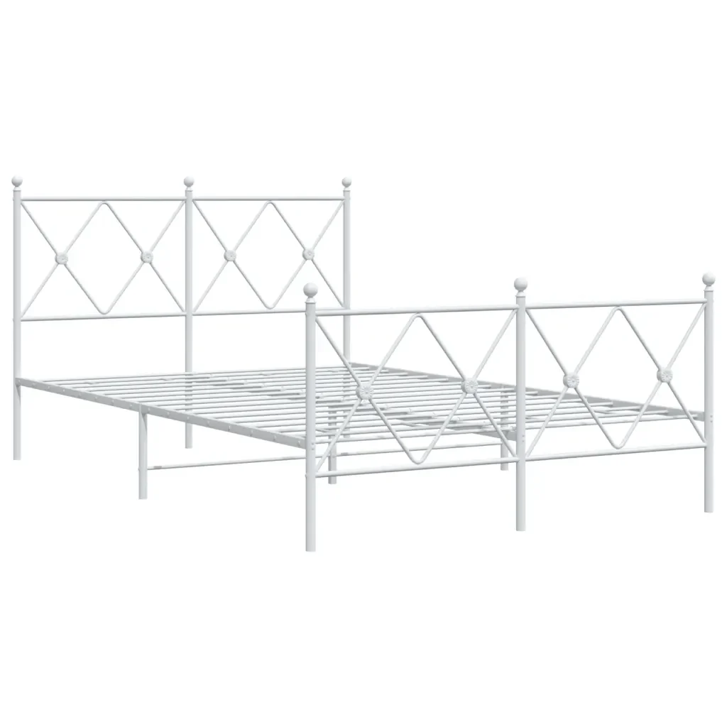 Letto matrimoniale | Letto per adulti | Giroletto con Testiera e Pediera Metallo Bianco 120x200 cm - Image 4