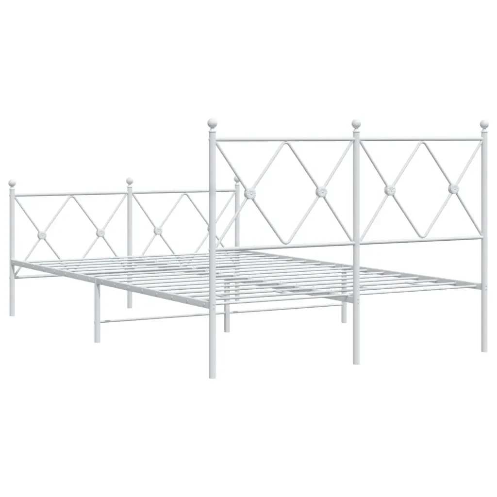 Letto matrimoniale | Letto per adulti | Giroletto con Testiera e Pediera Metallo Bianco 120x200 cm - Image 6