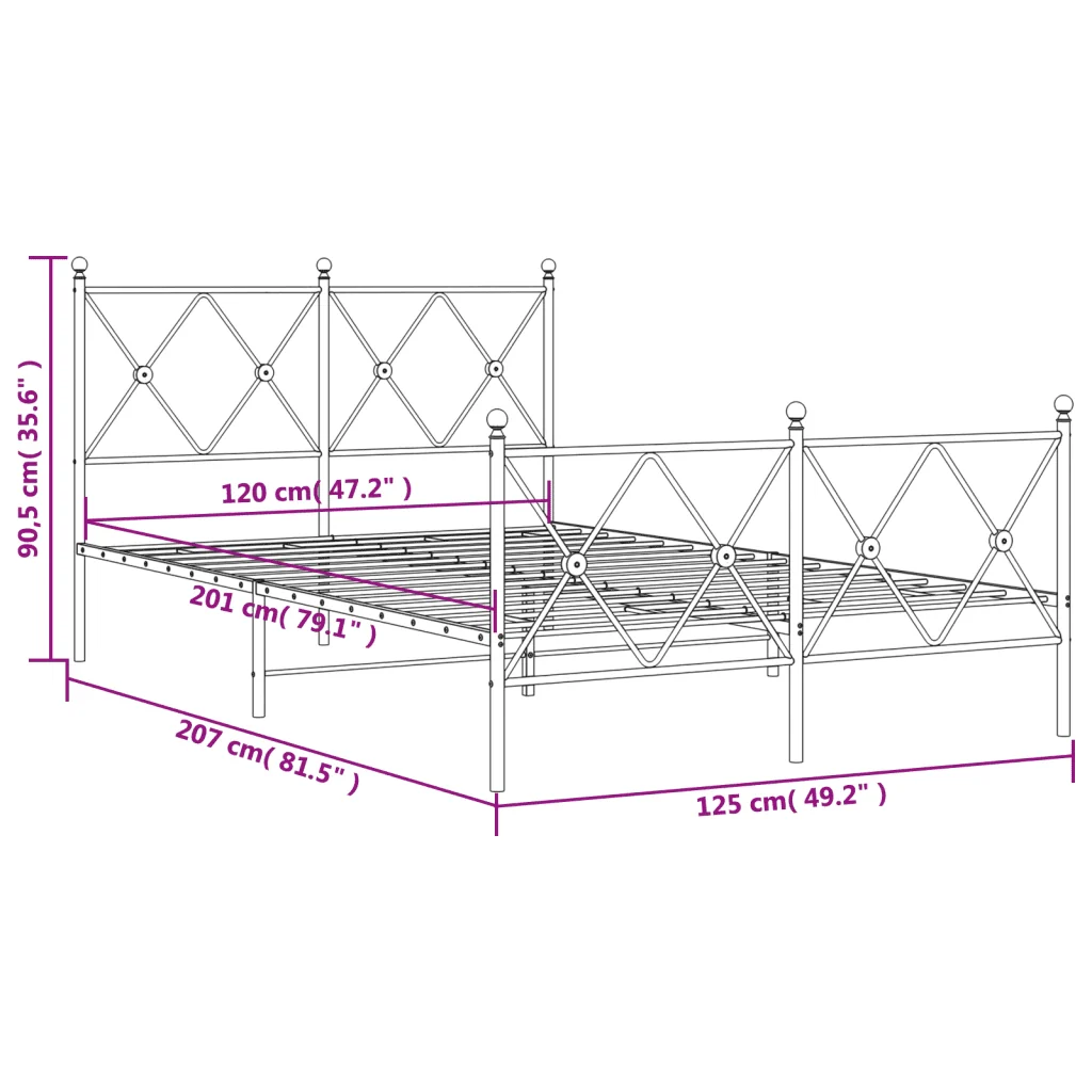 Letto matrimoniale | Letto per adulti | Giroletto con Testiera e Pediera Metallo Bianco 120x200 cm - Image 8