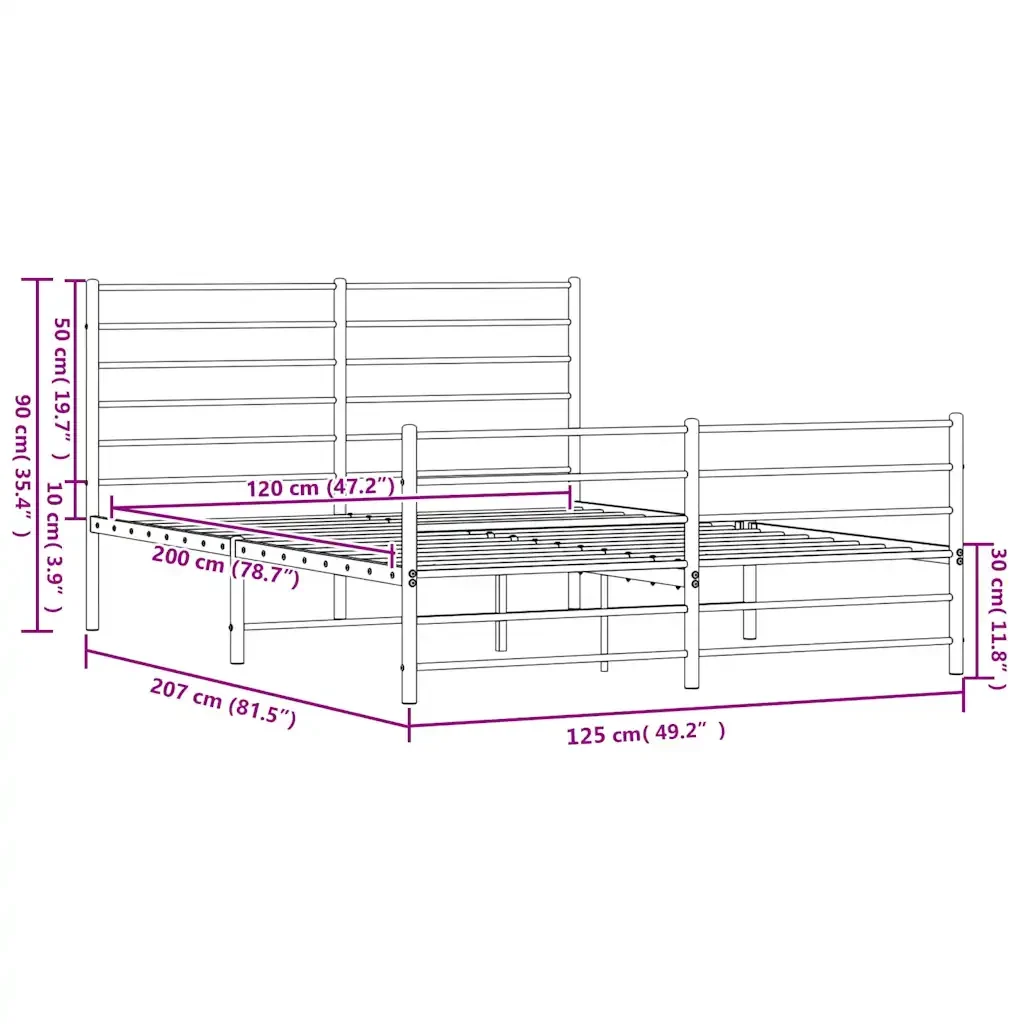 Letto matrimoniale | Letto per adulti | Giroletto con Testiera e Pediera Metallo Bianco 120x200 cm - Image 10