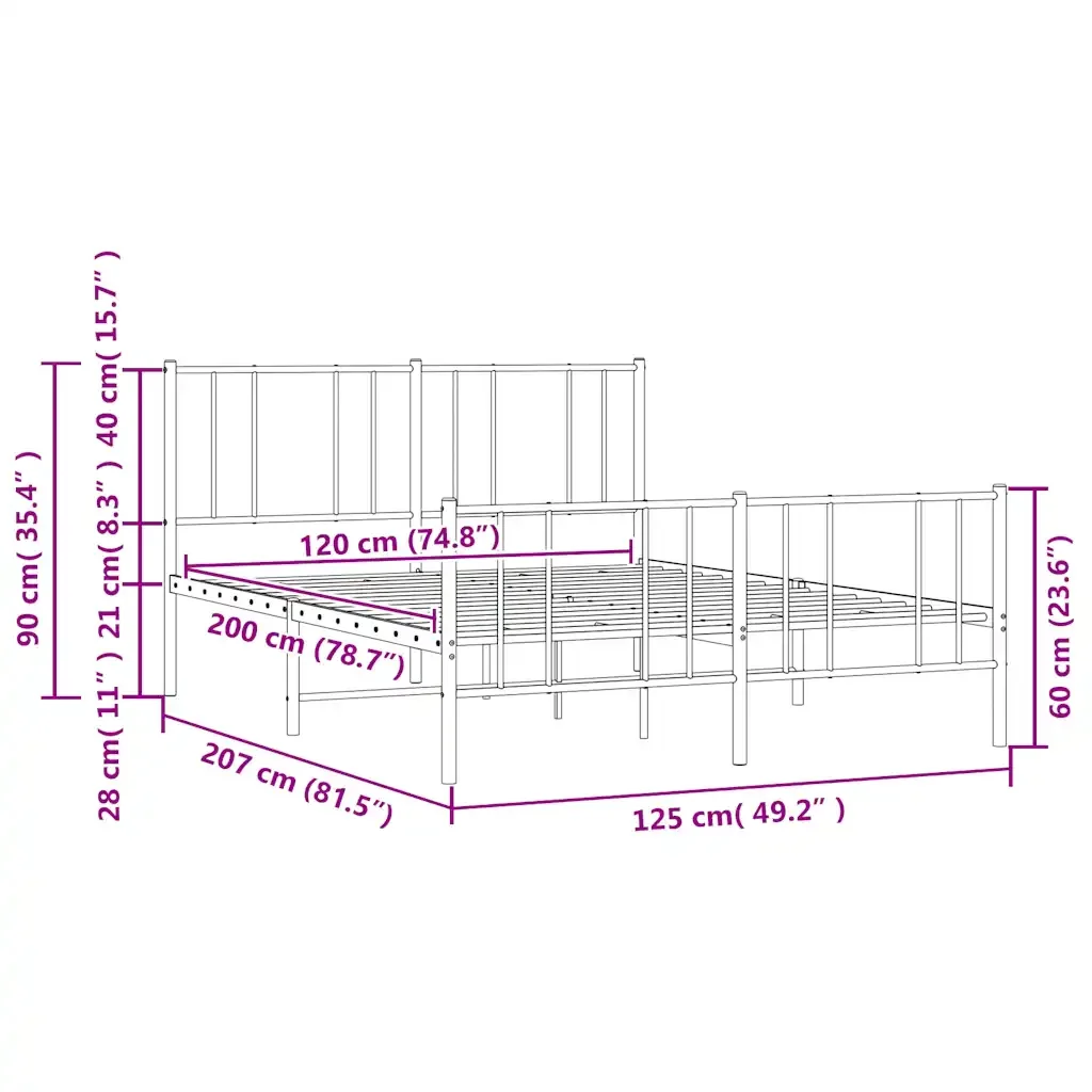 Letto matrimoniale | Letto per adulti | Giroletto con Testiera e Pediera Metallo Bianco 120x200 cm - Image 10
