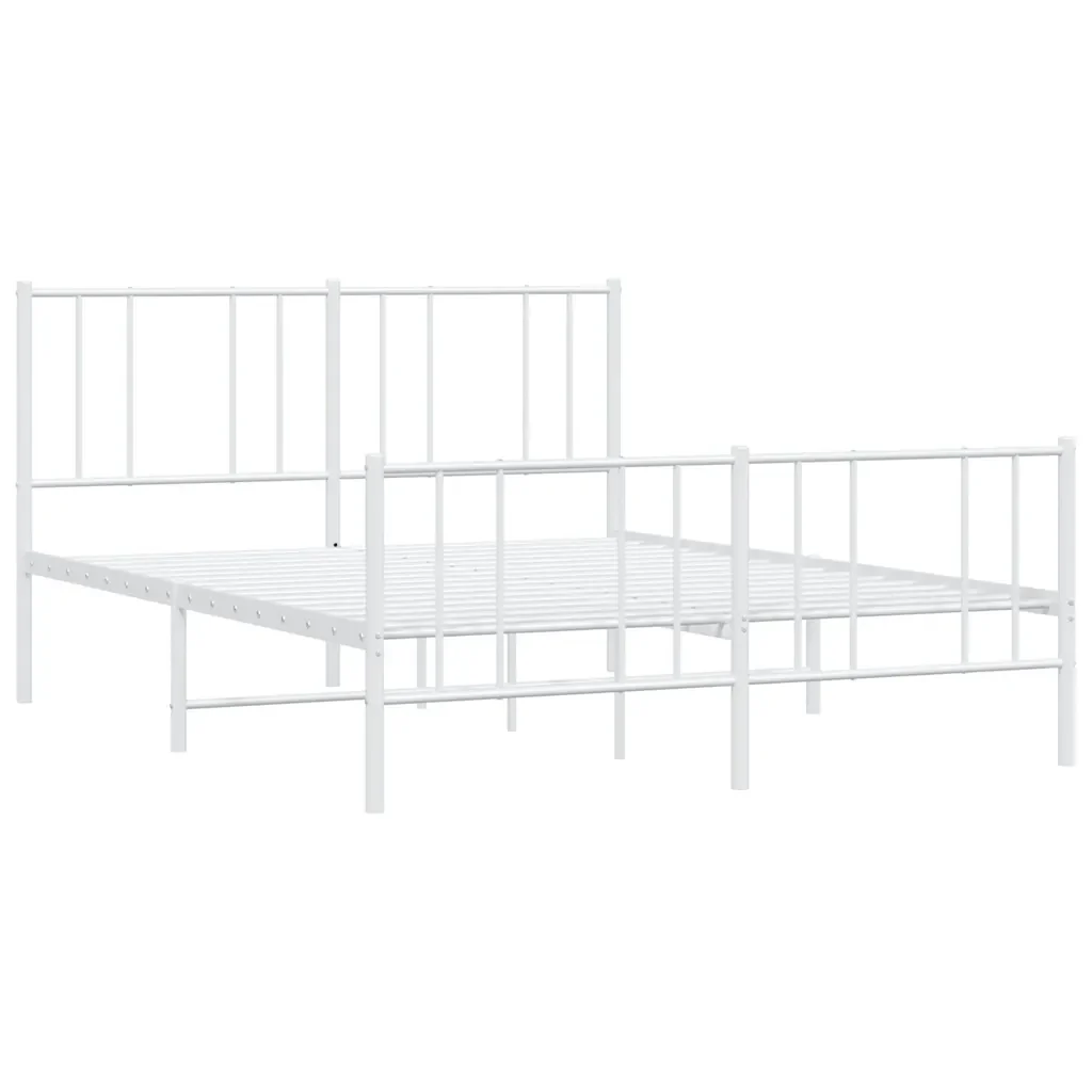 Letto matrimoniale | Letto per adulti | Giroletto con Testiera e Pediera Metallo Bianco 120x200 cm - Image 3