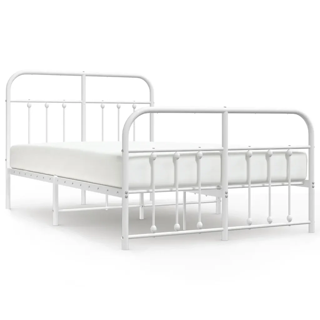 Letto matrimoniale | Letto per adulti | Giroletto con Testiera e Pediera Metallo Bianco 120x200 cm
