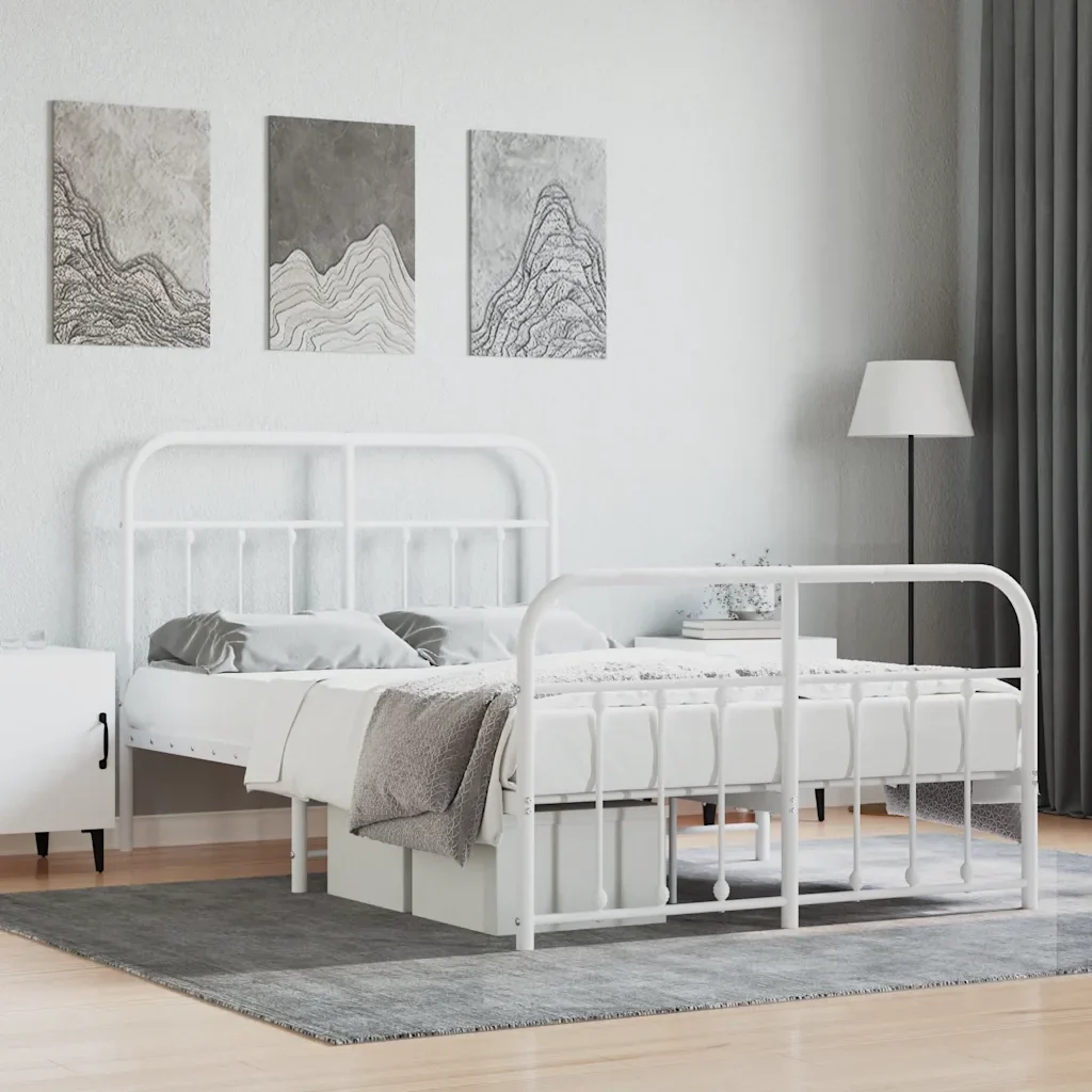Letto matrimoniale | Letto per adulti | Giroletto con Testiera e Pediera Metallo Bianco 120x200 cm - Image 2
