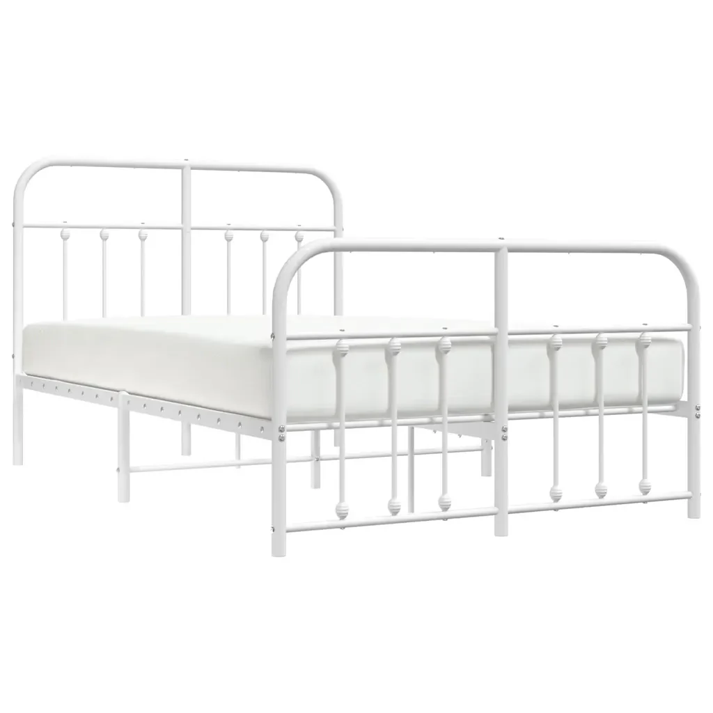Letto matrimoniale | Letto per adulti | Giroletto con Testiera e Pediera Metallo Bianco 120x200 cm - Image 5