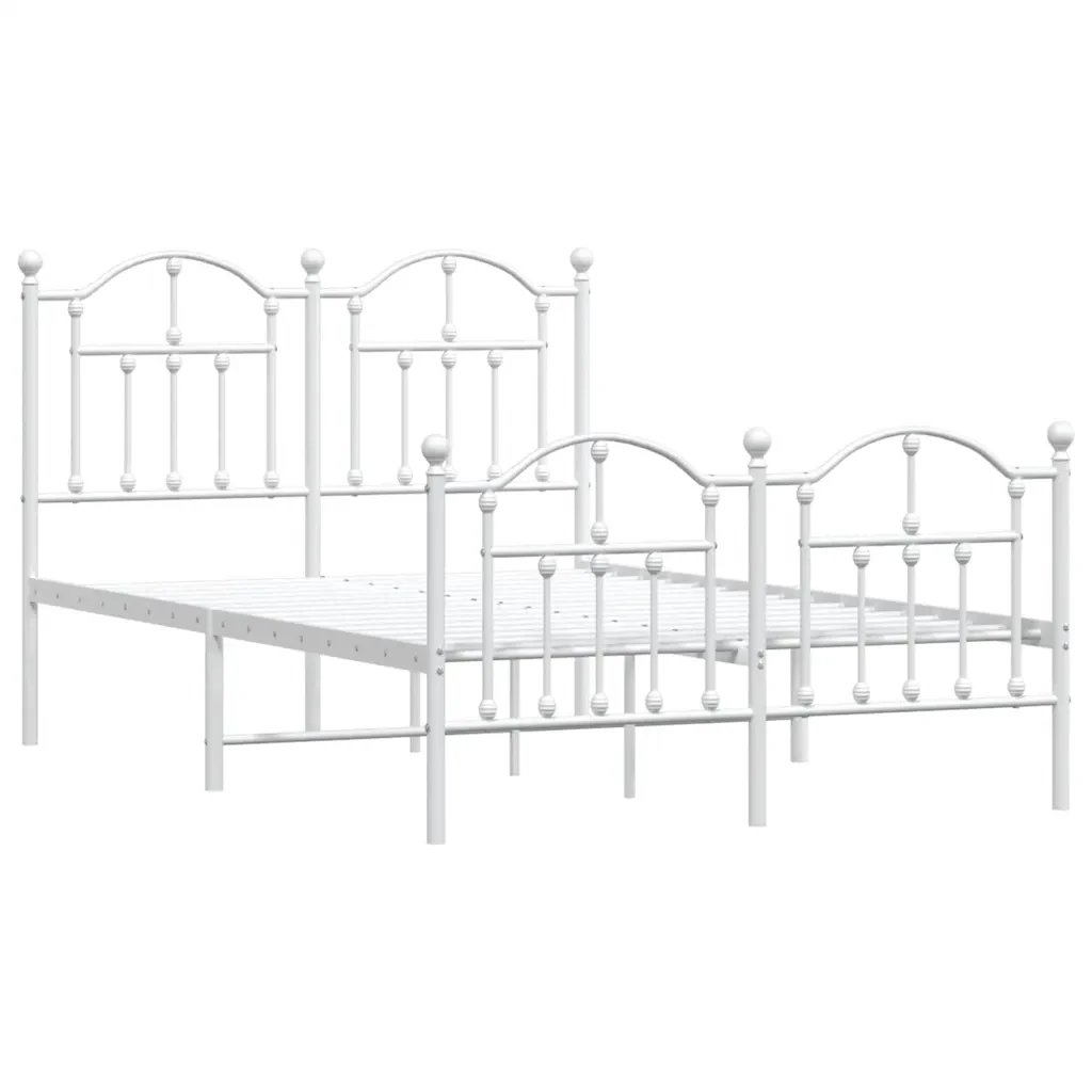 Letto matrimoniale | Letto per adulti | Giroletto con Testiera e Pediera Metallo Bianco 120x200 cm - Image 3