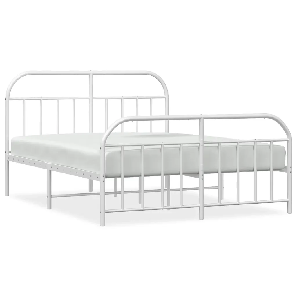 Letto matrimoniale | Letto per adulti | Giroletto con Testiera e Pediera Metallo Bianco 135x190 cm
