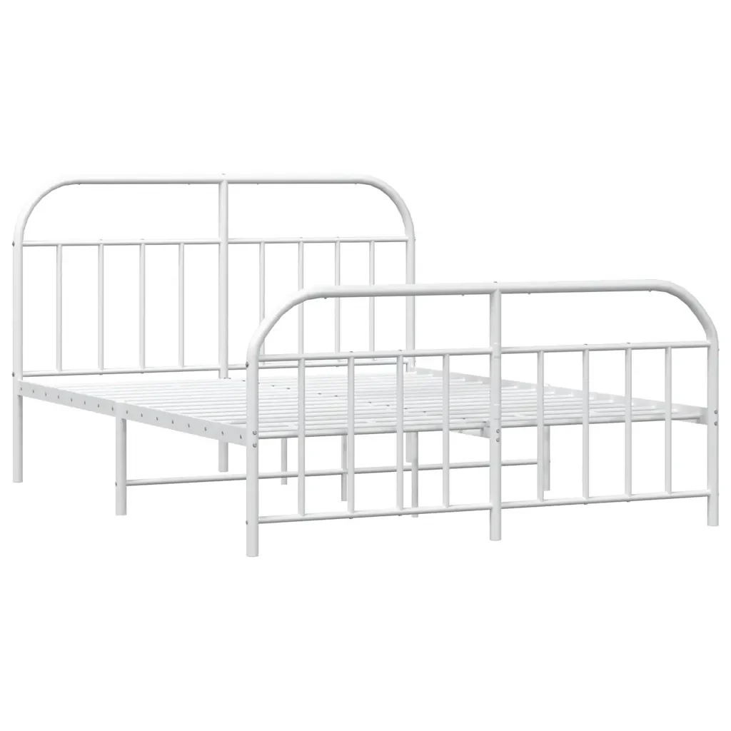 Letto matrimoniale | Letto per adulti | Giroletto con Testiera e Pediera Metallo Bianco 135x190 cm - Image 4