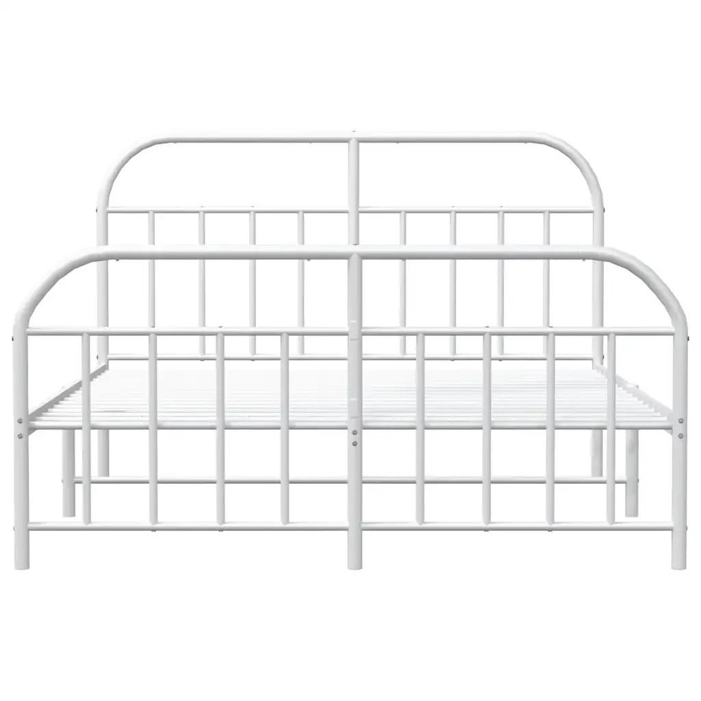Letto matrimoniale | Letto per adulti | Giroletto con Testiera e Pediera Metallo Bianco 135x190 cm - Image 6