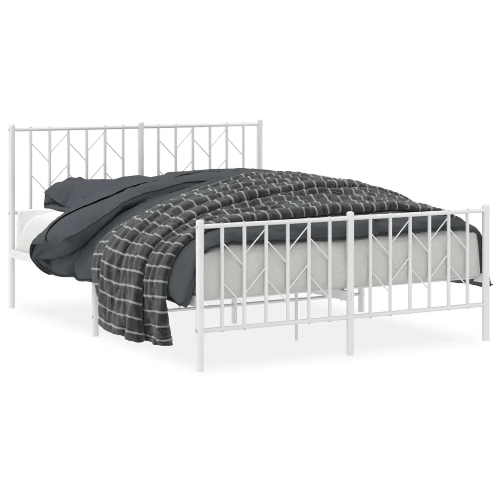 Letto matrimoniale | Letto per adulti | Giroletto con Testiera e Pediera Metallo Bianco 135x190 cm