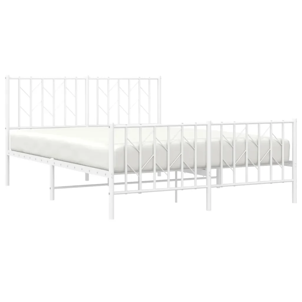 Letto matrimoniale | Letto per adulti | Giroletto con Testiera e Pediera Metallo Bianco 135x190 cm - Image 3