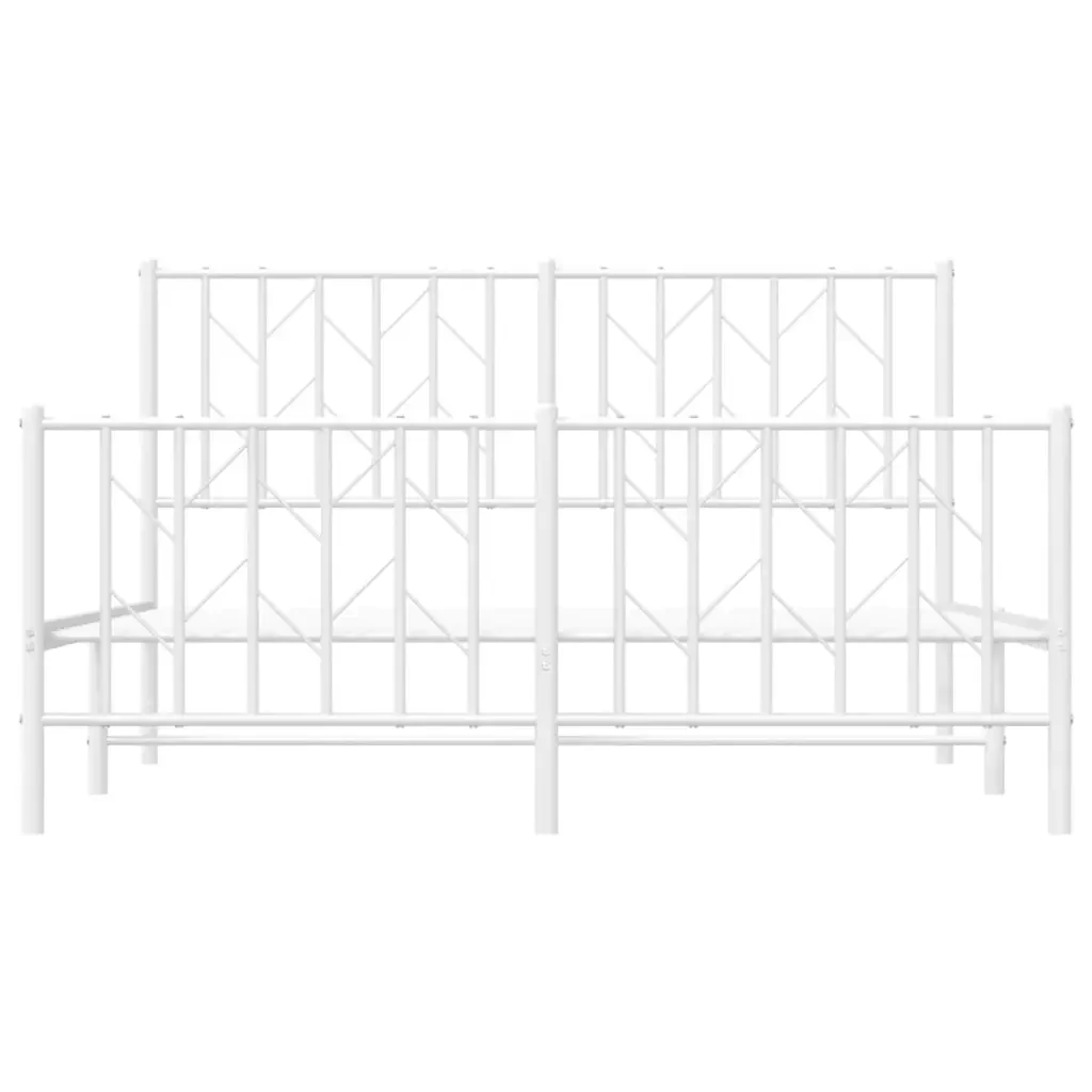 Letto matrimoniale | Letto per adulti | Giroletto con Testiera e Pediera Metallo Bianco 135x190 cm - Image 5