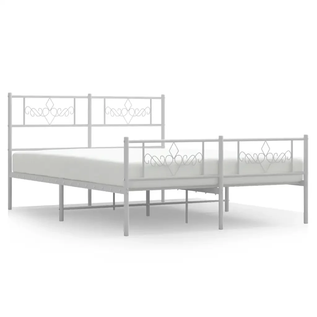 Letto matrimoniale | Letto per adulti | Giroletto con Testiera e Pediera Metallo Bianco 135x190 cm