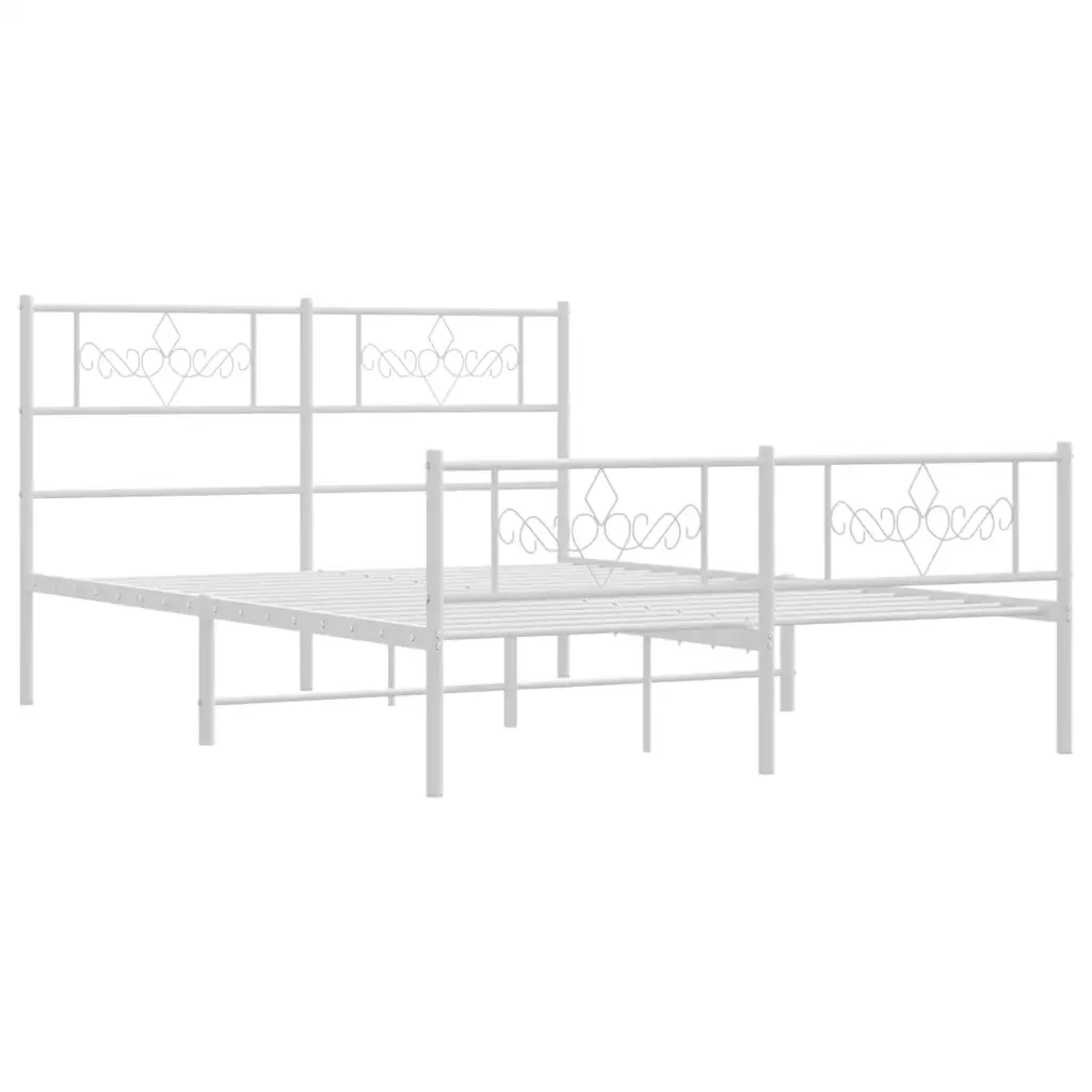 Letto matrimoniale | Letto per adulti | Giroletto con Testiera e Pediera Metallo Bianco 135x190 cm - Image 3