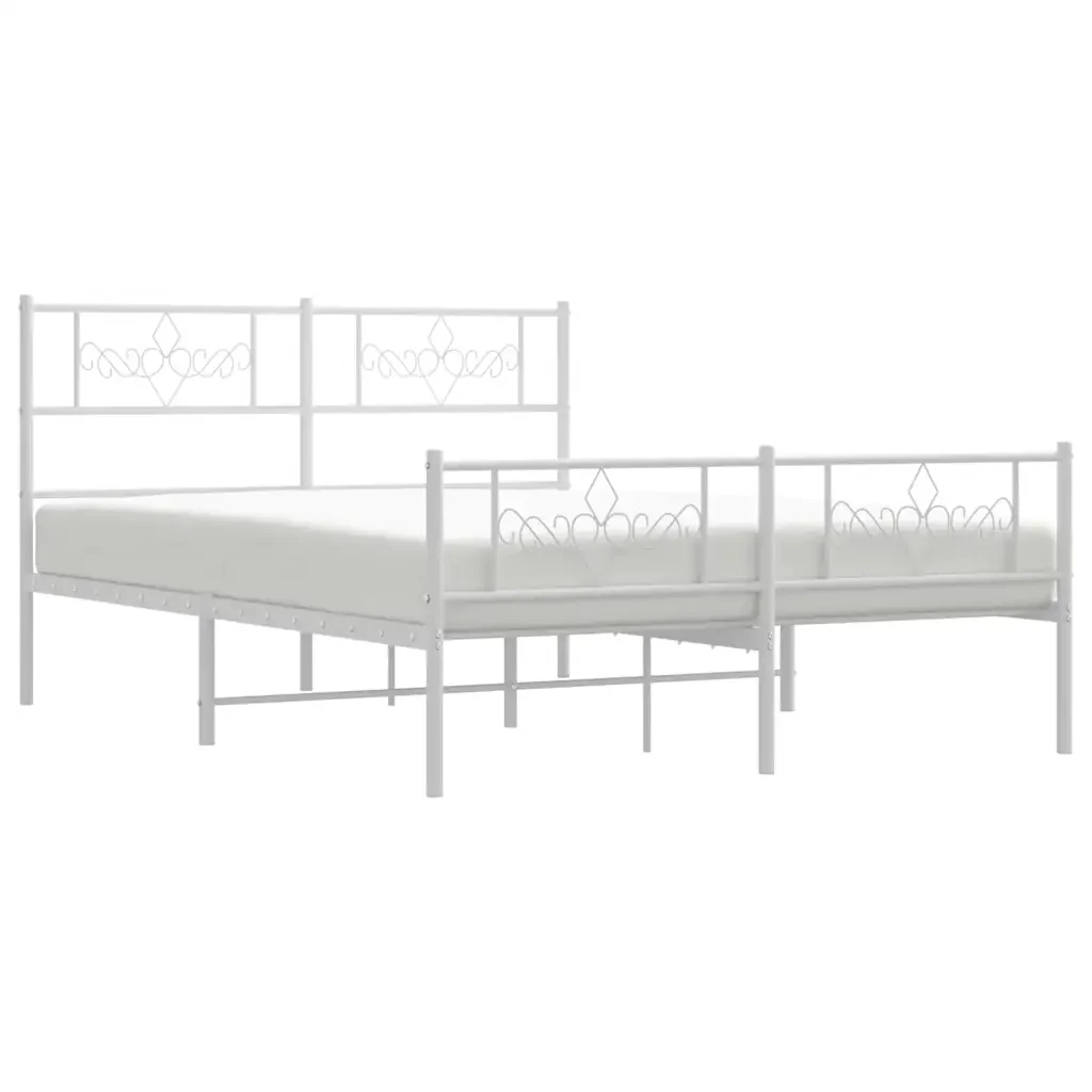Letto matrimoniale | Letto per adulti | Giroletto con Testiera e Pediera Metallo Bianco 135x190 cm - Image 5