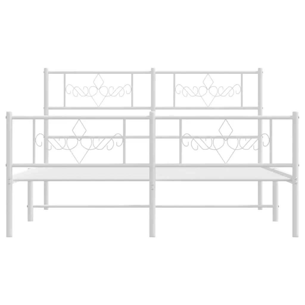 Letto matrimoniale | Letto per adulti | Giroletto con Testiera e Pediera Metallo Bianco 135x190 cm - Image 6