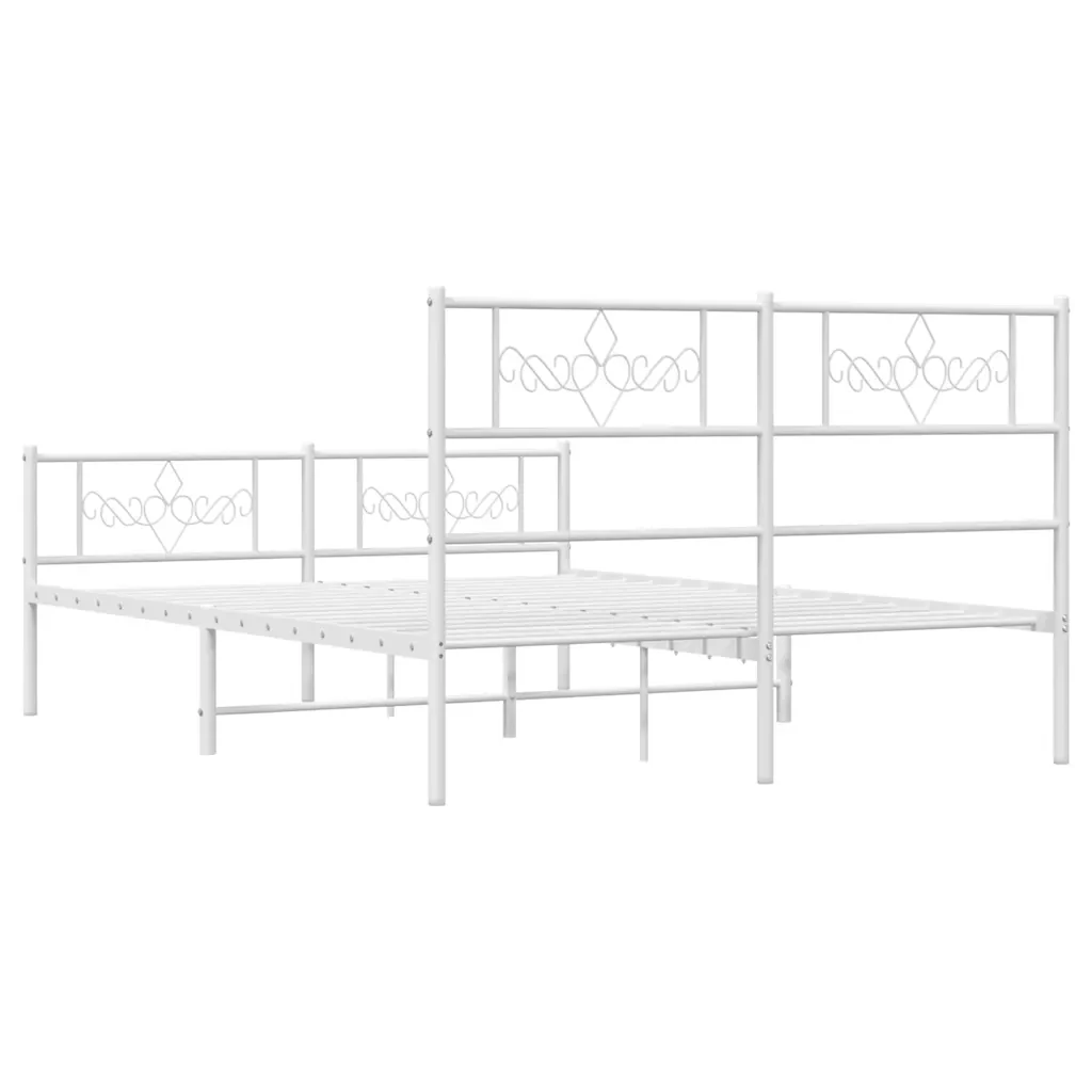 Letto matrimoniale | Letto per adulti | Giroletto con Testiera e Pediera Metallo Bianco 135x190 cm - Image 8