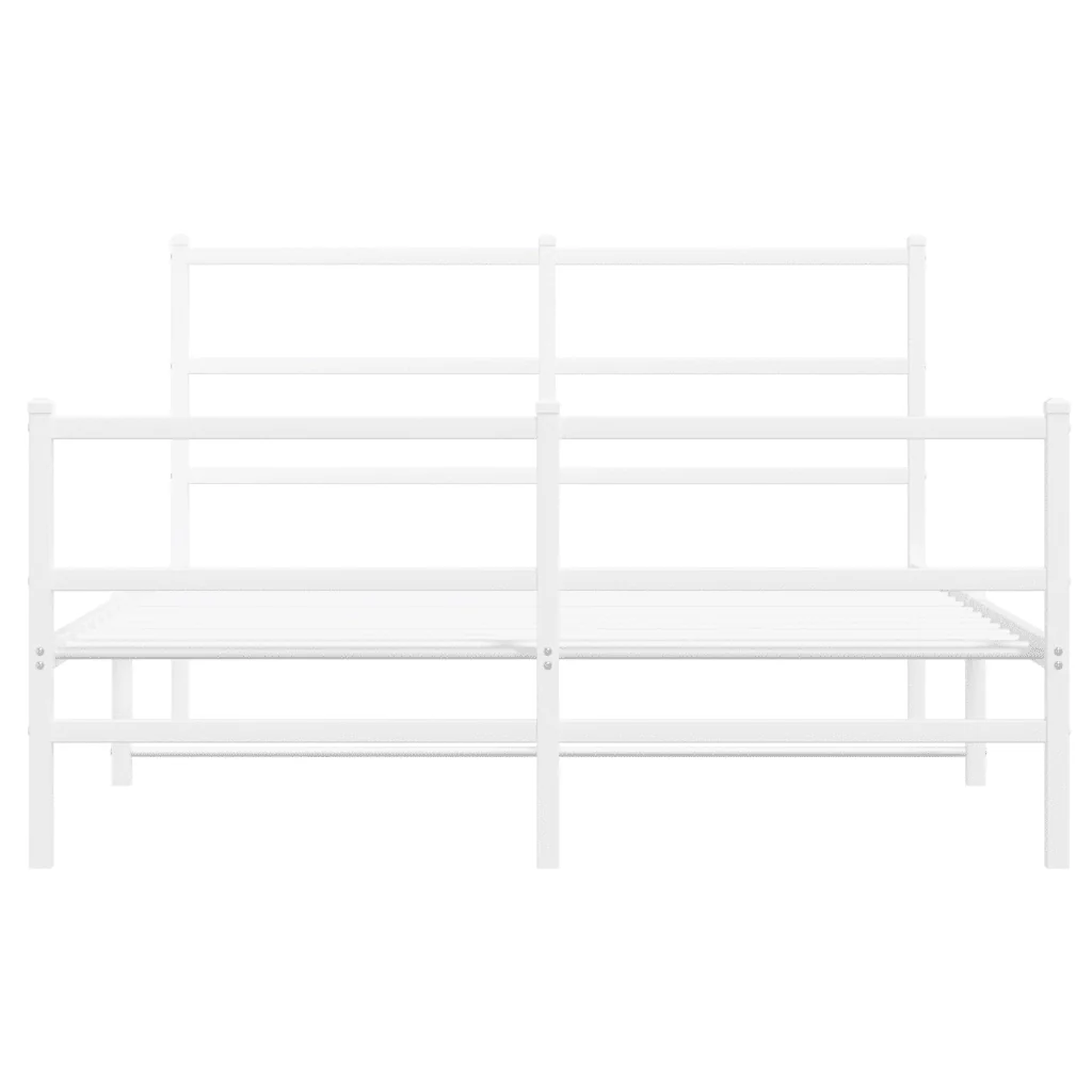 Letto matrimoniale | Letto per adulti | Giroletto con Testiera e Pediera Metallo Bianco 135x190 cm - Image 5