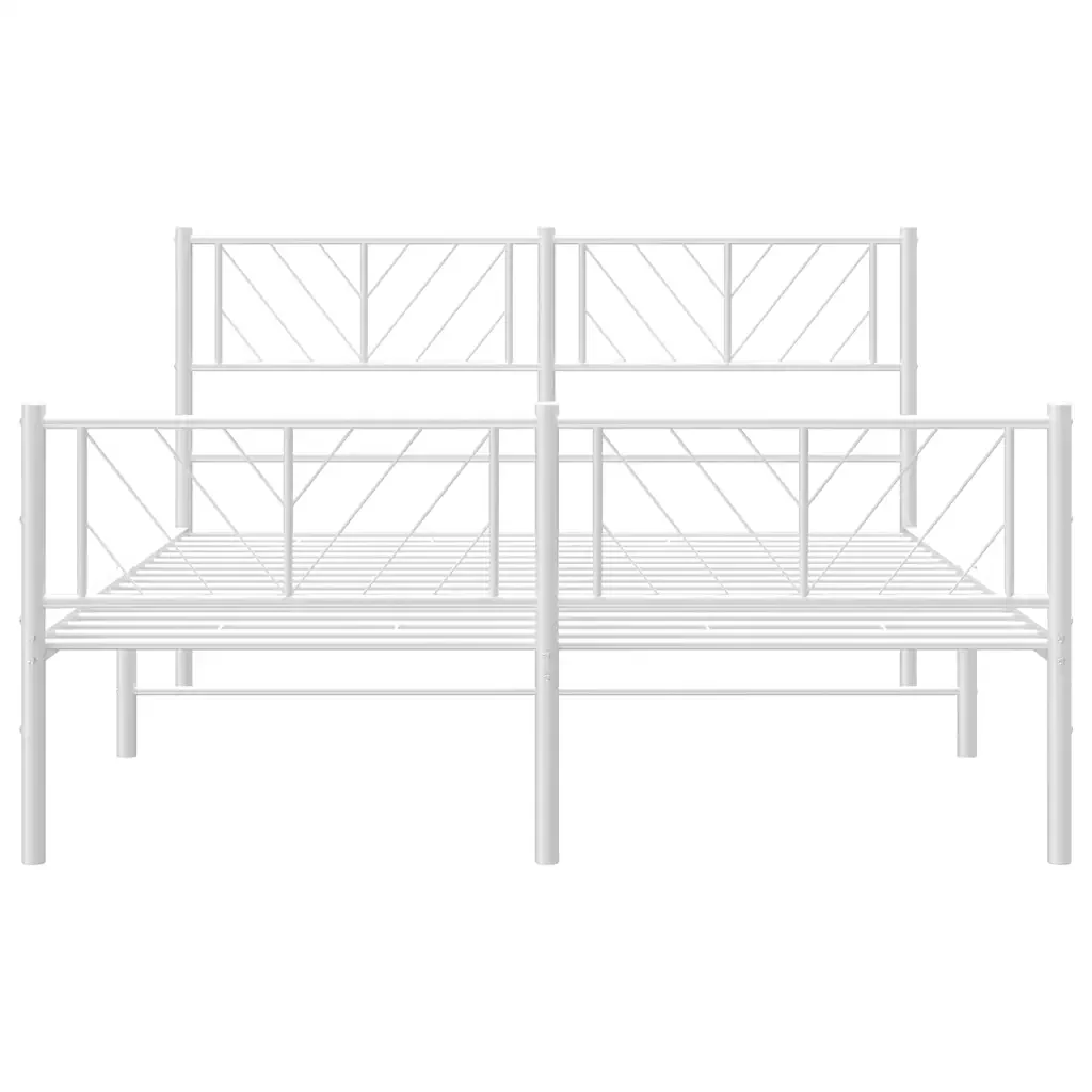 Letto matrimoniale | Letto per adulti | Giroletto con Testiera e Pediera Metallo Bianco 135x190 cm - Image 6