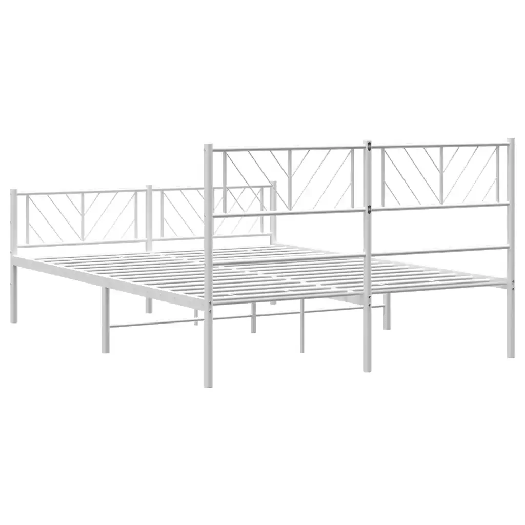 Letto matrimoniale | Letto per adulti | Giroletto con Testiera e Pediera Metallo Bianco 135x190 cm - Image 8