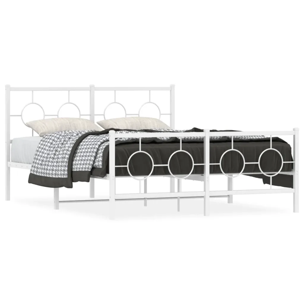 Letto matrimoniale | Letto per adulti | Giroletto con Testiera e Pediera Metallo Bianco 135x190 cm