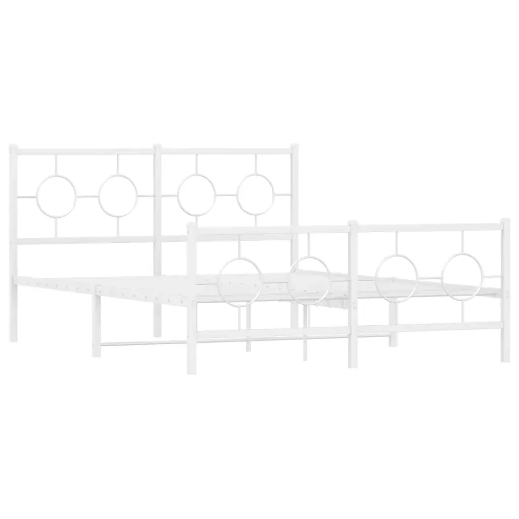 Letto matrimoniale | Letto per adulti | Giroletto con Testiera e Pediera Metallo Bianco 135x190 cm - Image 3