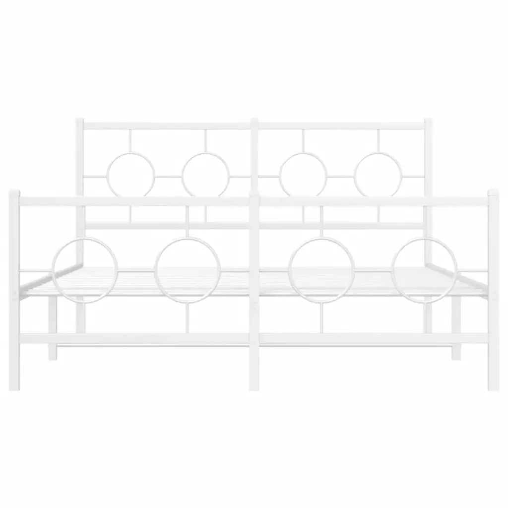 Letto matrimoniale | Letto per adulti | Giroletto con Testiera e Pediera Metallo Bianco 135x190 cm - Image 5