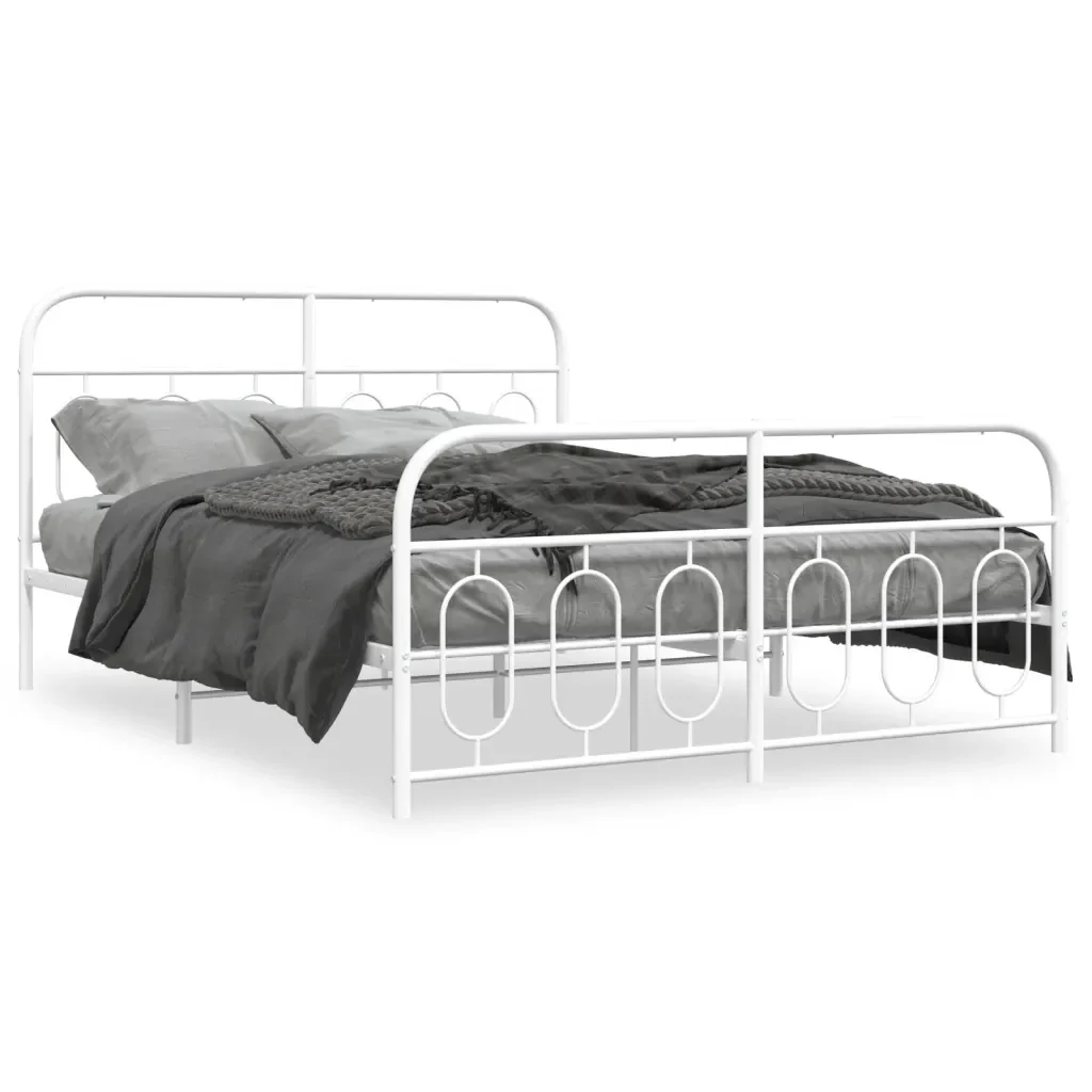 Letto matrimoniale | Letto per adulti | Giroletto con Testiera e Pediera Metallo Bianco 135x190 cm