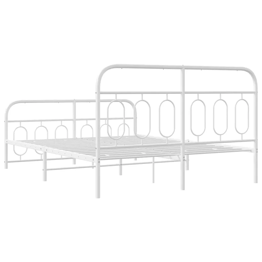 Letto matrimoniale | Letto per adulti | Giroletto con Testiera e Pediera Metallo Bianco 135x190 cm - Image 6